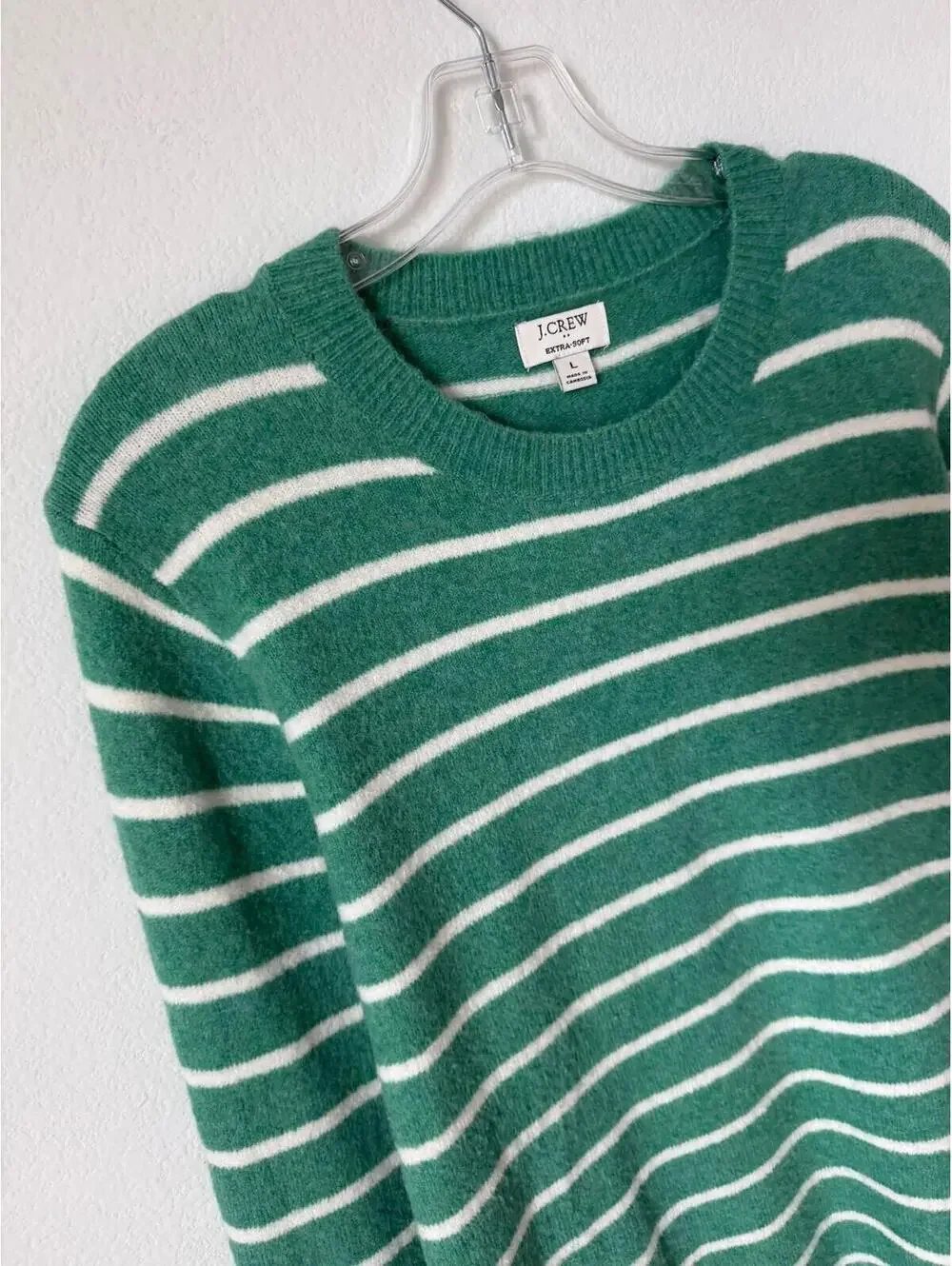 J. Crew Extra Soft Long Sleeve Crew Neck Striped Wool Blend Sweater Size L